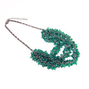 Gunmetal Color Necklace with Green Multistrand Beads